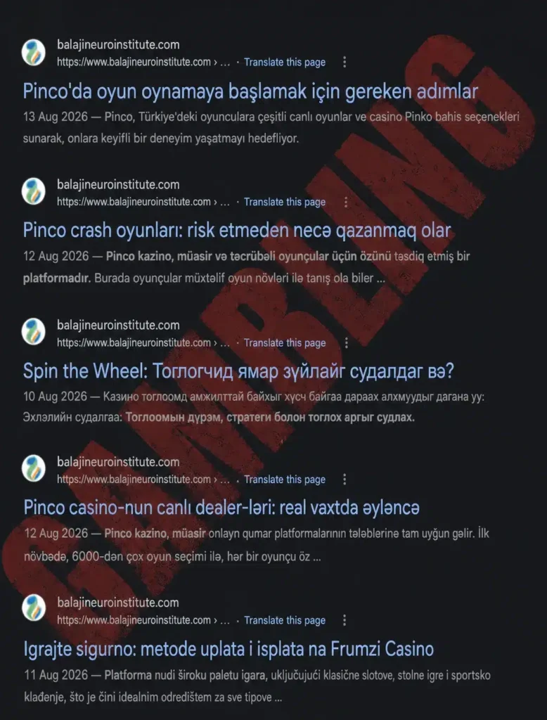 Google search results showing casino and gambling-related pages indexed from balajineuroinstitute.com.