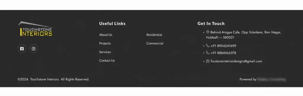 The footer contains a sitewide backlink to the website developer.